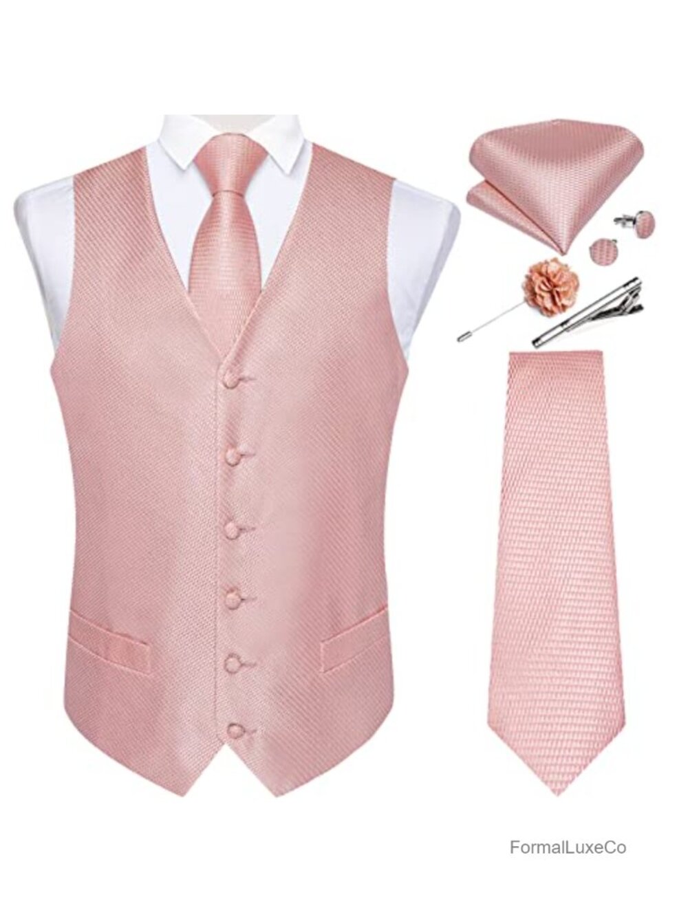 Silk Paisley Suit Vest and Tie Set for Men with Pocket Square Cufflinks